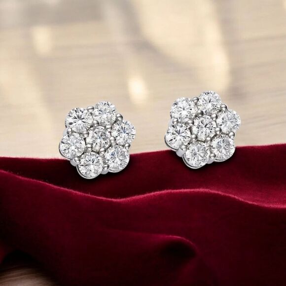 0.84ct Certified Multi-Moissanite Luxury Flower Stud Earrings Vvs1 - Picture 4 of 8